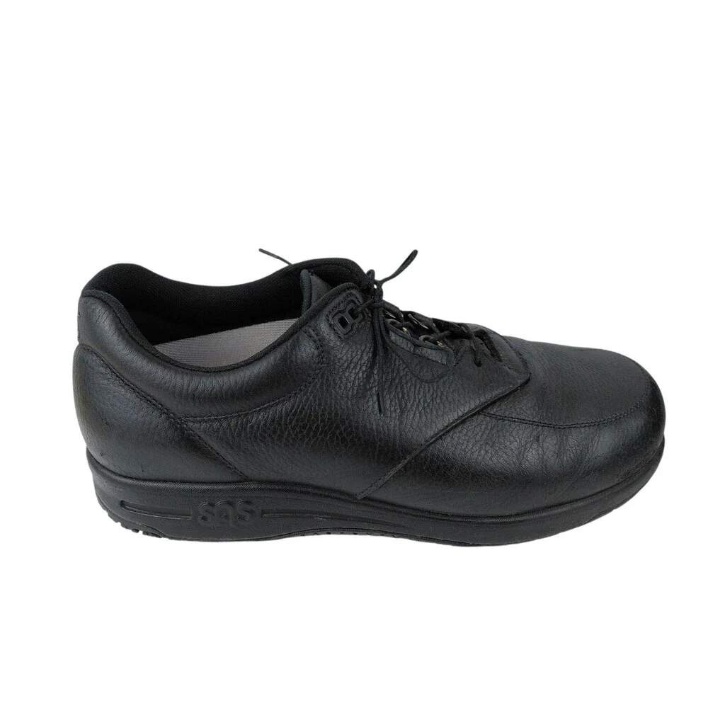 SAS Bout Time Mens 10 W Black Leather EZ Lace Up Comfort Casual Loafer Shoes